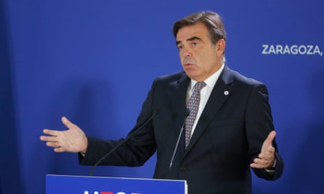 Vice-president of the European Commission Margaritis Schinas attends a press conference during the European informal meeting on education and youth, in Zaragoza, Spain.