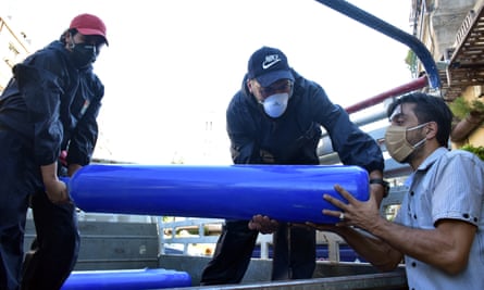 Oxygen tanks being delivered to patients with coronavirus in Damascus, Syria, 9 August 2020.
