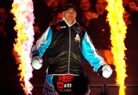Tyson Fury walks to the ring ahead of the heavy weight bout against Arslanbek Makhmudov.