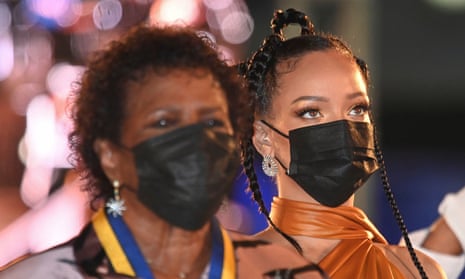 Rihanna next to new Barbados president Sandra Mason.