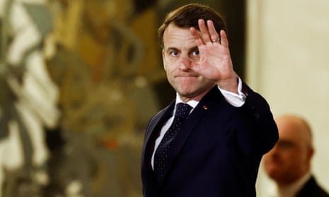 French president Emmanuel Macron gestures after a meeting with European leaders on Ukraine and European security at the Élysée Palace in Paris.