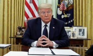 Donald Trump prior to signing an executive order on social media companies in the Oval Office.