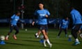 Jadon Sancho during a training session at Chelsea’s training ground in Cobham.