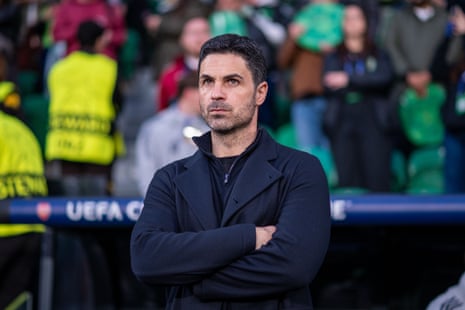 Mikel Arteta during the Champions League match between Sporting Lisbon and Arsenal on Tuesday