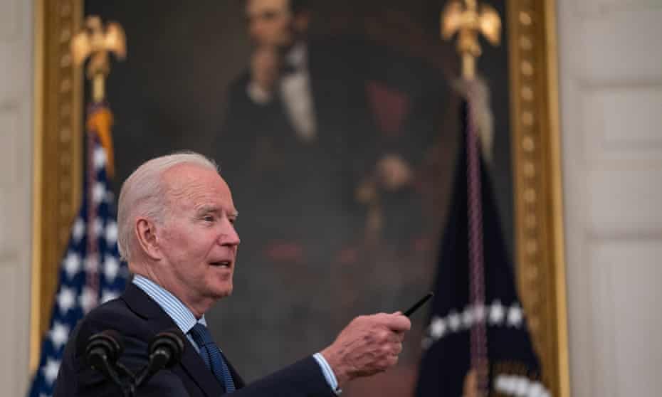 Joe Biden takes questions after delivering remarks on the Covid-19 response and the vaccination program in the White House.