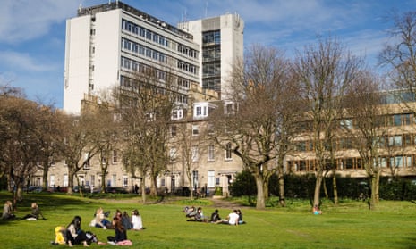 The University of Edinburgh, Appleton Tower, viewed from the gardens in George Square.