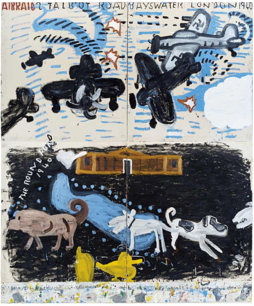 Park Dogs and Air Raid, 2017 by Rose Wylie.