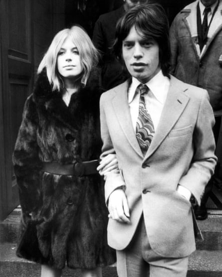Leaving court with Mick Jagger after the couple were charged for cannabis possession, 1969.