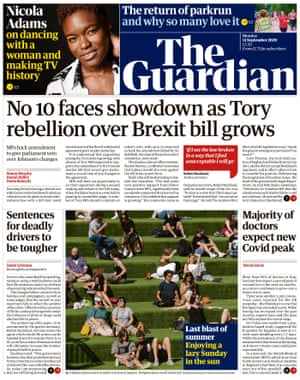 Guardian front page, Monday 14 September 2020