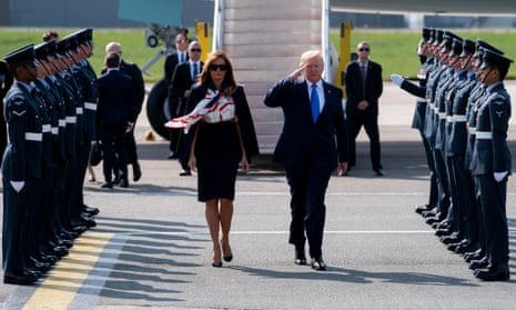 Donald and Melania Trump after disembarking from Air Force One at Stansted