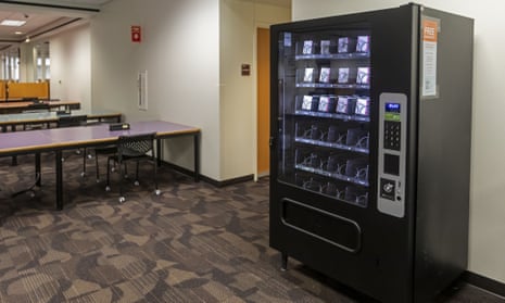 A vending machine at Michigan’s Wayne State University dispenses free packets of Narcan (naloxone), which can prevent death from a drug overdose.