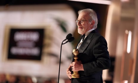 Steven Spielberg accepts the best director award for The Fabelmans at the Golden Globes.