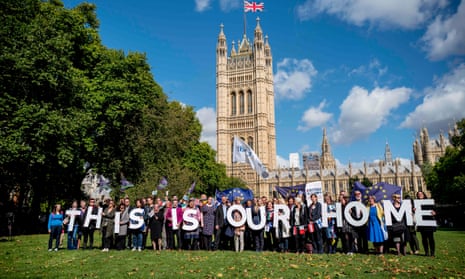 People attend a protest in September 2017 outside parliament calling for a guarantee on the rights of EU citizens in the UK after Brexit.
