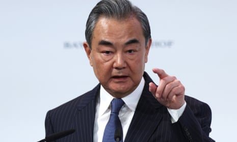 China’s top diplomat Wang Yi speaking at the 2023 Munich Security Conference on Saturday.