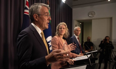 Mark Dreyfus, Clare O'Neil and Andrew Giles at a press conference in Canberra on Wednesday