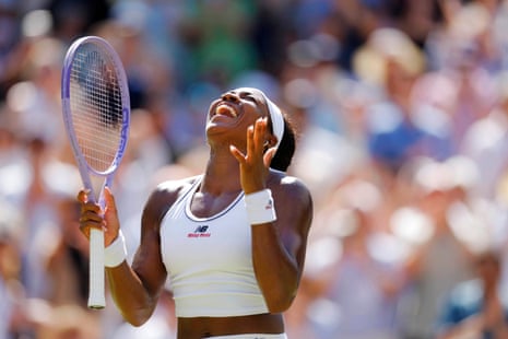 Coco Gauff celebrates victory against Jessica Pegula