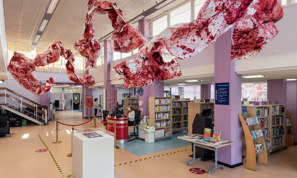 And They Still Seek the Traces of Blood by Imran Qureshi, a paper installation at Ealing Road Library
