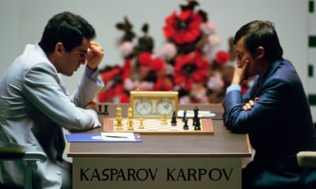 Kasparov and Anatoly Karpov competed in the world chess championship five times between 1984 and 1990.