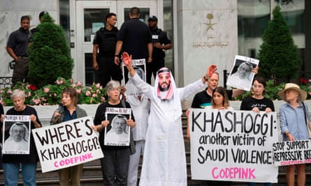 Protesters at the Saudi embassy in Washington DC.