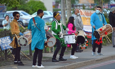 A band plays outside the Queen Elizabeth Hospital, Birmingham.