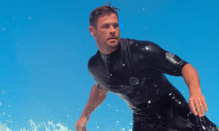 'He claims to feel the presence of sharks' ... Chris Hemsworth in Shark Beach.