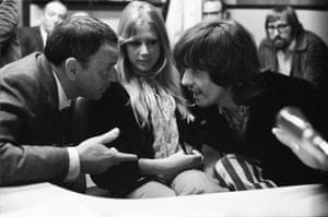 George Harrison and his wife, Pattie Boyd, visit with Sinatra in the control room at a Reprise recording session in November 1968