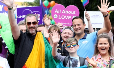 Irish taoiseach Leo Varadkar (CR) on the Belfast Pride Parade 2019 in Belfast.