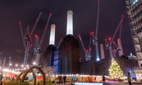 Battersea Power Station at night, London. 