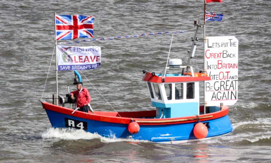 A fishing boat in a flotilla of British trawlers that sailed along the River Thames to Westminster last June to campaign for Brexit.