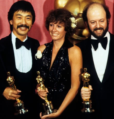 Lucas with Richard Chew, on her right, and Paul Hirsch, with their Academy Awards for the editing of Star Wars, 1978.