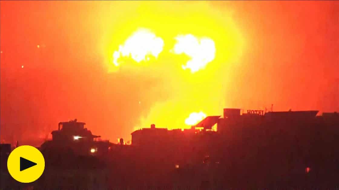Explosions heard and fireball seen as strikes hit Beirut – video