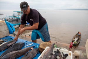 The fish seller Jean Reis, 45 years old, resident of Obidos, Para, talks about the government’s project to expand the BR-163 road and build a bridge that would pass through her city.