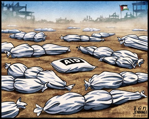 Ben Jennings on the Palestinians killed while waiting for aid – cartoon | Ben Jennings | The Guardian