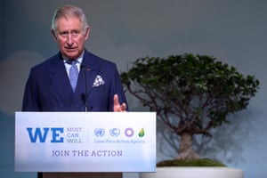 The Prince of Wales delivers a speech on forests during the COP21 climate conference in Le Bourget, north of Paris, France.