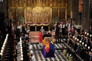 The imperial state crown is removed from the coffin of Queen Elizabeth II during the committal service at St George’s Chapel, Windsor Castle