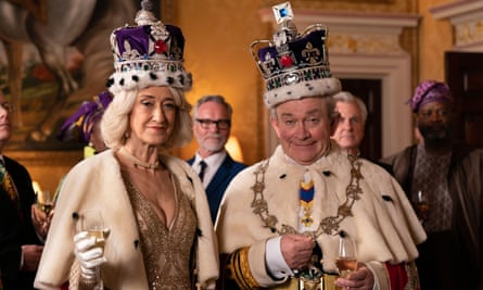 Haydn Gwynne as Camilla and Harry Enfield as Charles in the Channel 4 TV series The Windsors.
