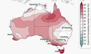 The chance of above-median maximum temperatures forecast for the Australian autumn