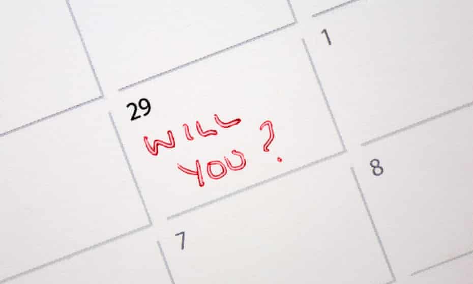 A calendar showing 29 February with the words 'Will you?' written on it