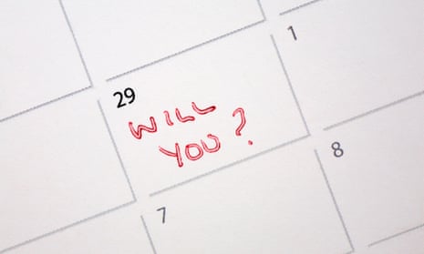 A calendar showing 29 February with the words 'Will you?' written on it