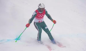 Fayik Abdi of Saudi Arabia skis in the first run of the men's giant slalom at the National Alpine Ski Centre.