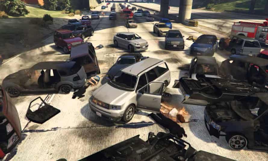 scene of a motorway pile up in grand theft auto