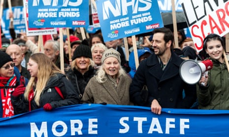 Dame Vivienne Westwood and actor Ralf Little joined yesterday’s march in London in protest at NHS underfunding.