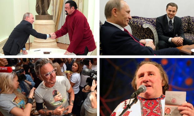 Golden photo ops … clockwise from top left, Steven Seagal, Leonardo DiCaprio, Gérard Depardieu and Mickey Rourke.