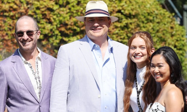 From left: Darren Aronofsky, Brendan Fraser, Sadie Sink and Hong Chau Venice on Sunday 