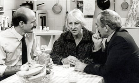 Ruth Cracknell (centre), Garry MacDonald (left) and Henry SZeps in Mother and Son.