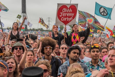 Jeremy Corbyn is welcomed by an enthusiastic crowd at the 2017 Glastonbury Festival.