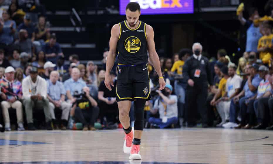Golden State Warriors' Stephen Curry contemplates a heavy defeat against the Grizzlies on Wednesday night