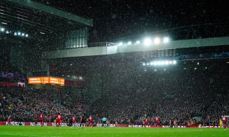A packed Anfield watches on during the Champions League game between Liverpool and Atlético Madrid on 11 March 2020
