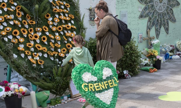 Mourners at Grenfell memorial display on the third anniversary of the fire, 14 June 2020.