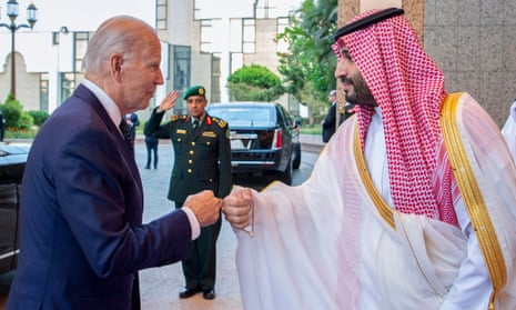 The Saudi crown prince, Mohammed bin Salman, greets Joe Biden at al-Salam palace, Jeddah, 15 July 2022.